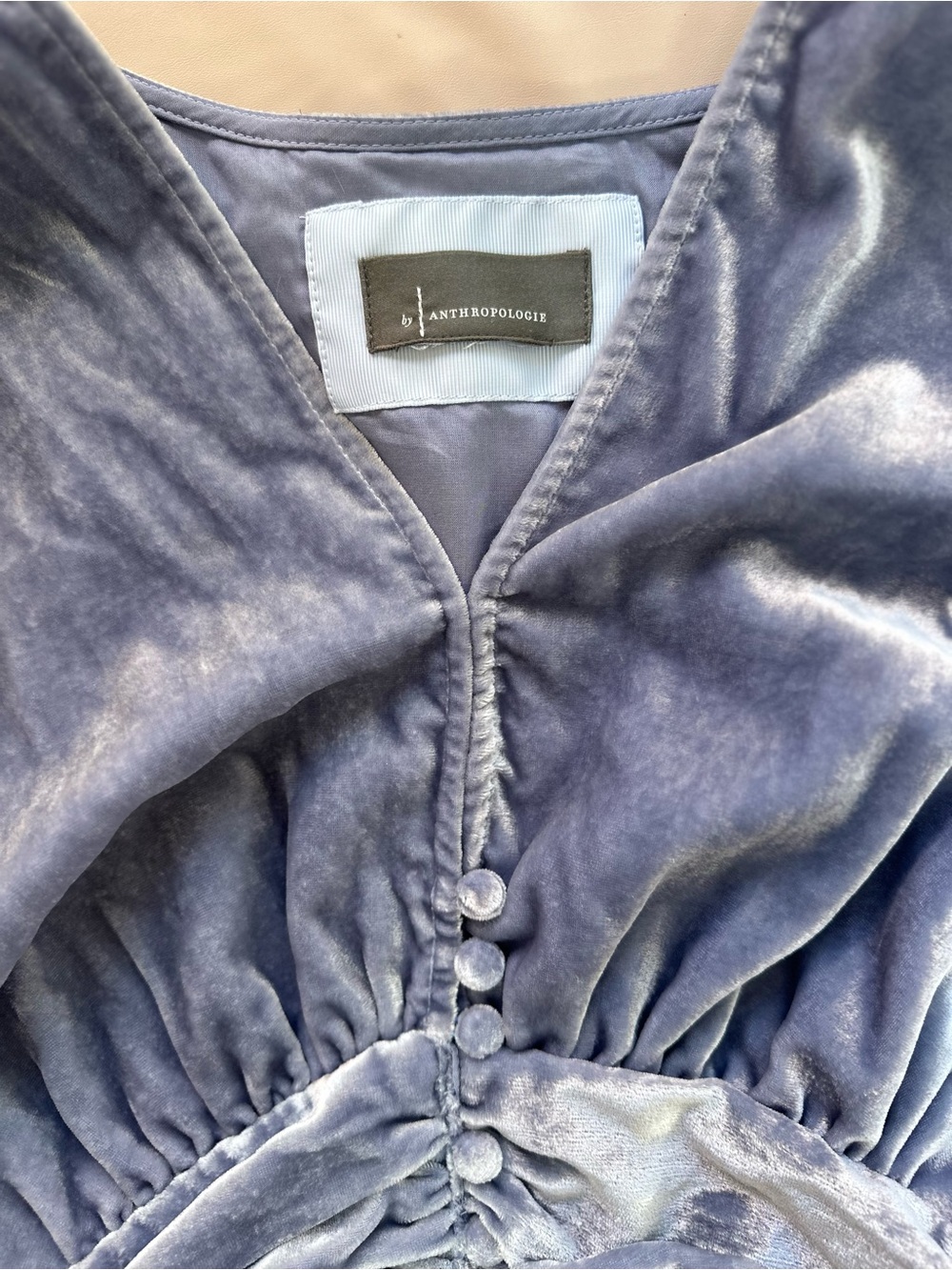 Anthropologie Dusty Blue Periwinkle Velvet Button-Front Maxi Dress - Picture 2 of 7